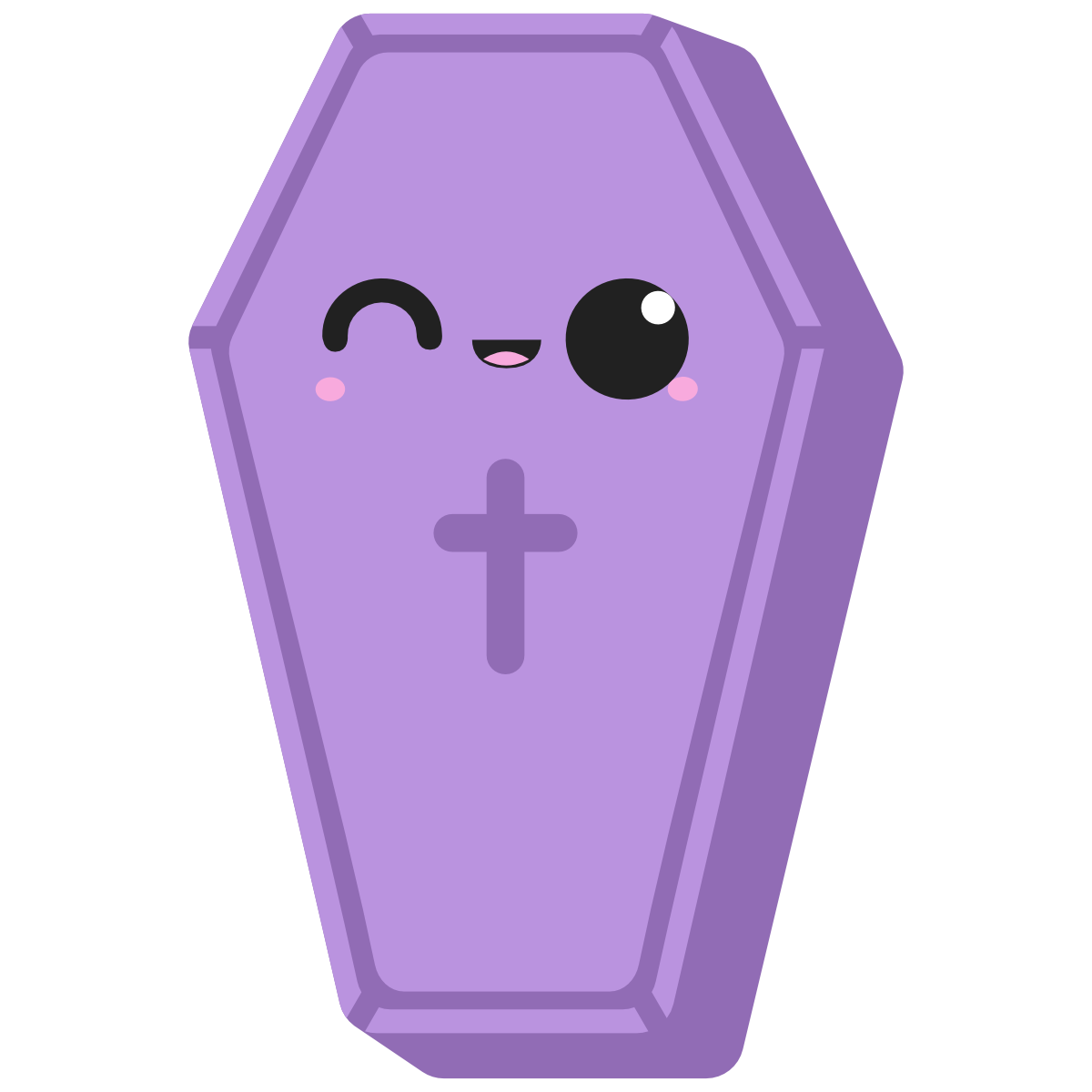 Purple coffin with kawaii face