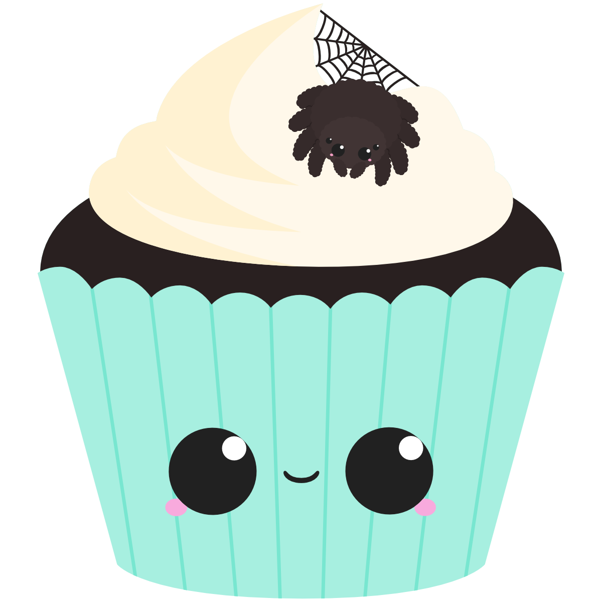 Halloween Cupcake with spider and kawaii face