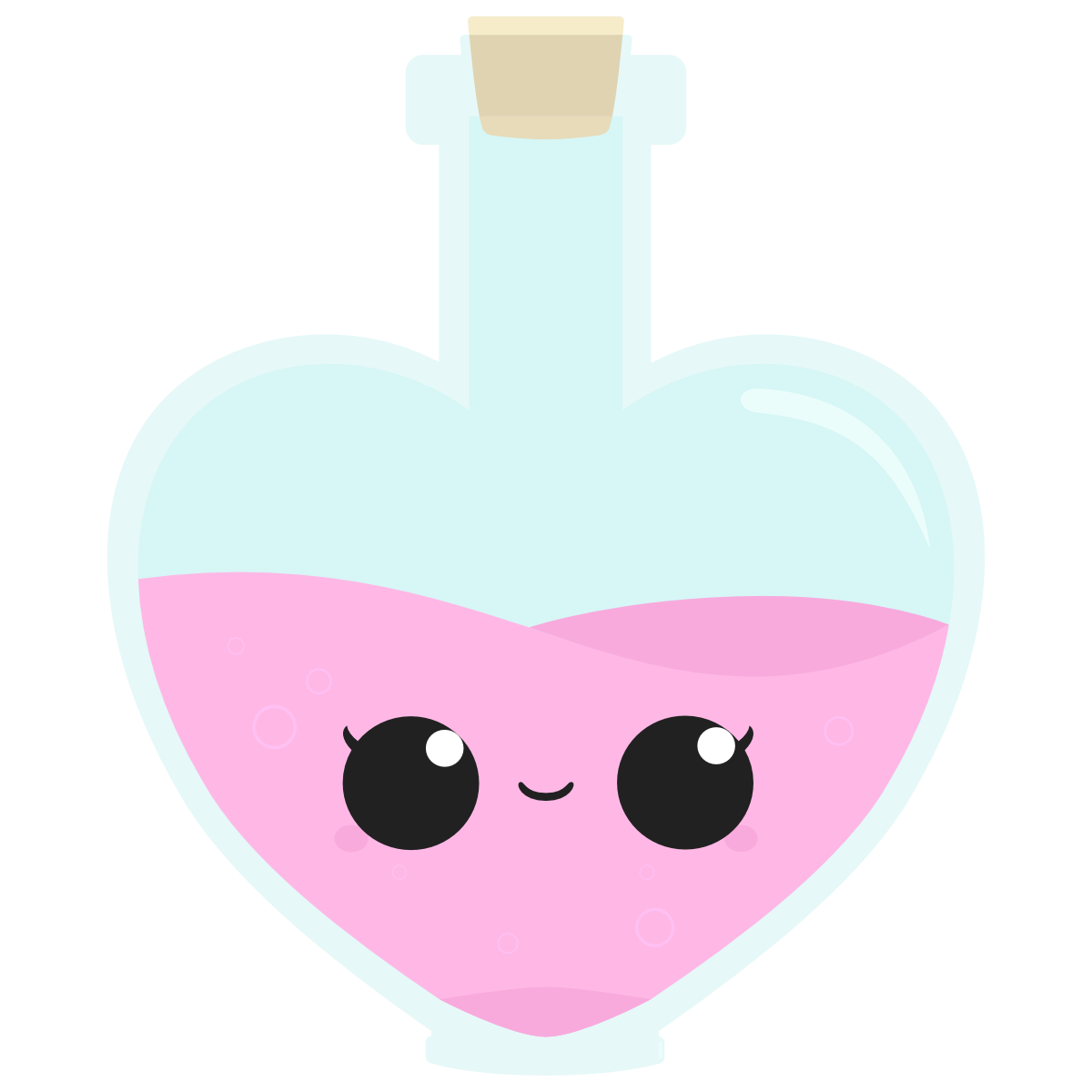 Love Potion bottle with kawaii face