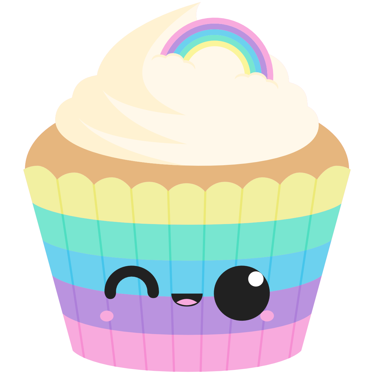 Rainbow Cupcake with kawaii face