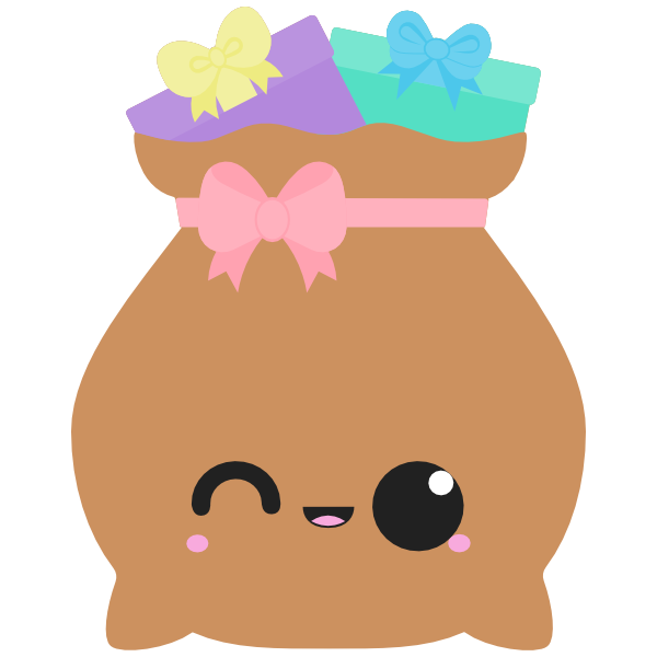 Christmas bag with presents with kawaii face