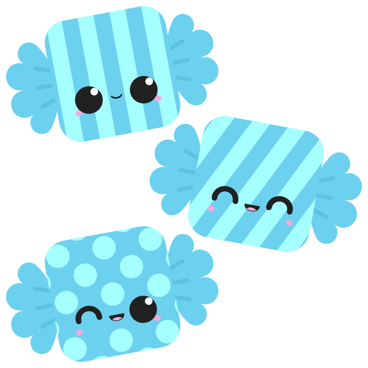 Blue kawaii bonbons with different patterns