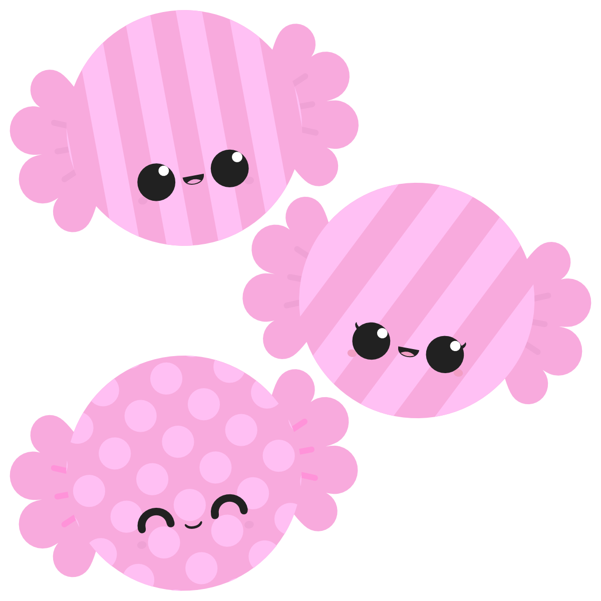 Pink kawaii bonbons with different patterns