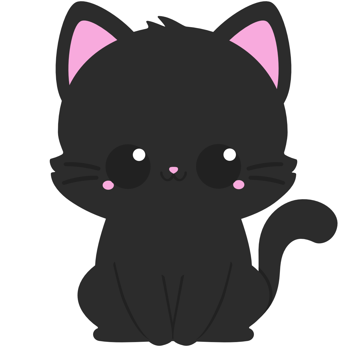 Cute black cat kawaii style