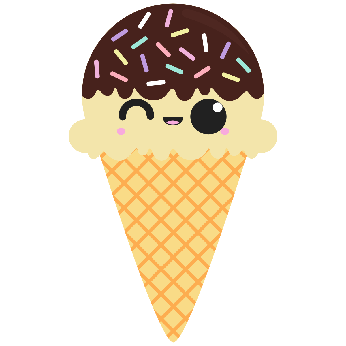 kawaii ice cream with chocolate sauce