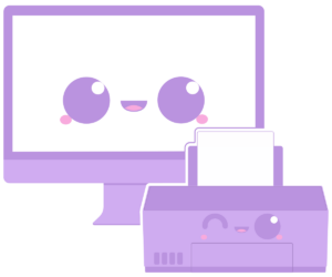 Kawaii icon with monitor and printer