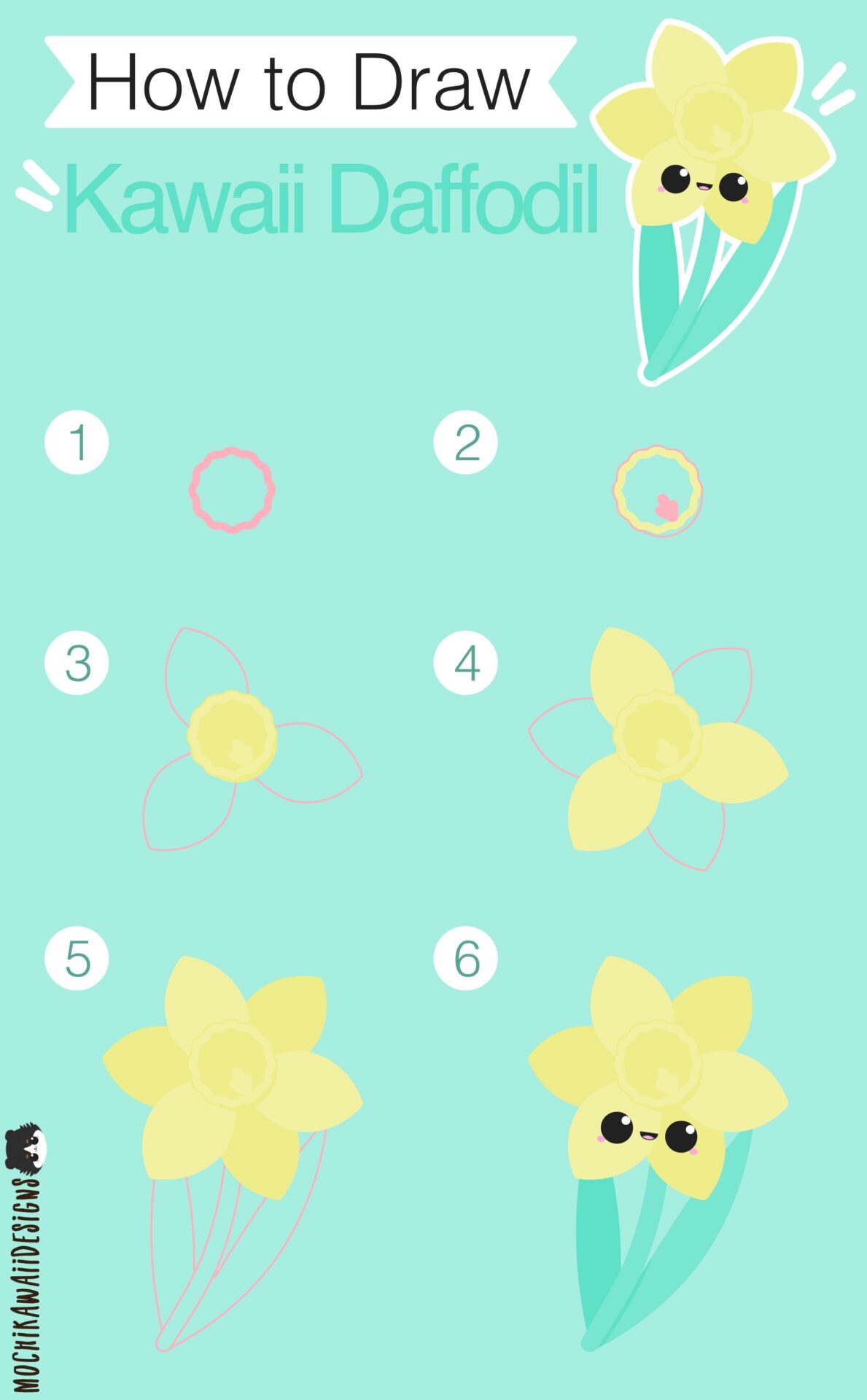 how to draw a kawaii daffodil step by step