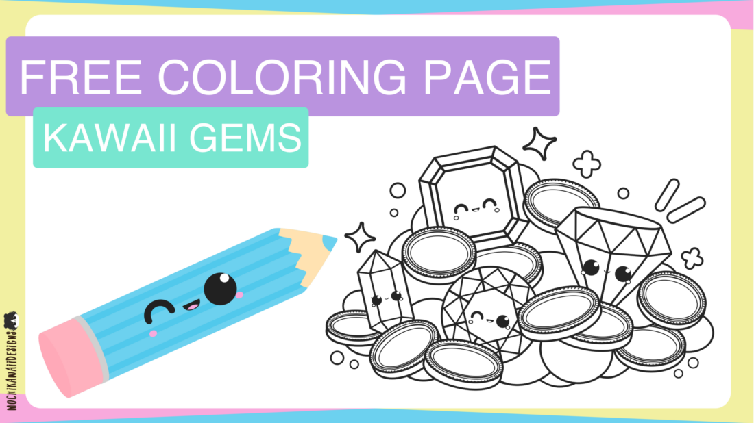 free coloring page kawaii gemstones